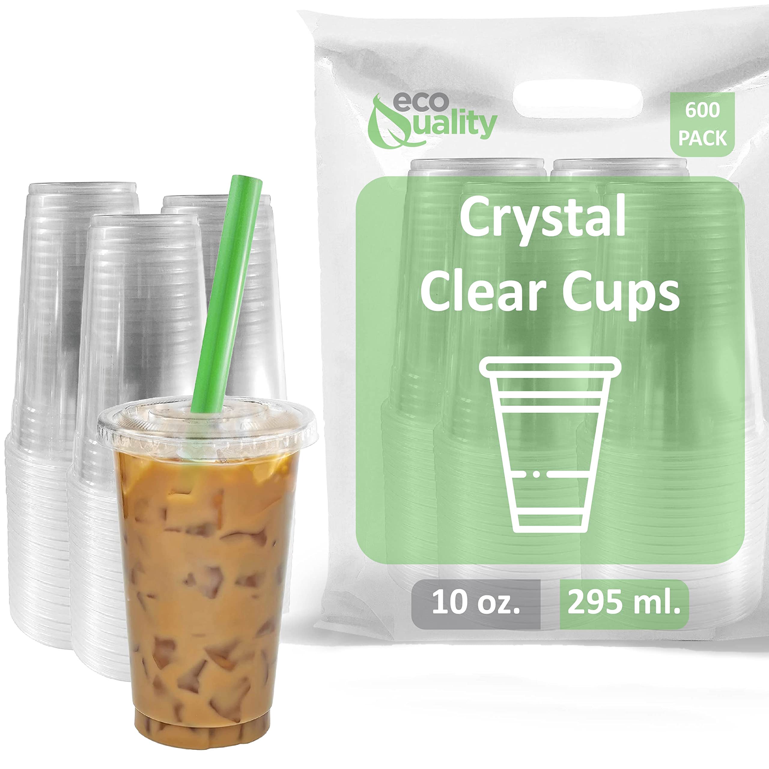 600 Pack 10 oz Clear Plastic Disposable Cups with Lids & Straws - PET Smoothie Cups for Protein Shakes, Bubble Tea, Iced Coffee, Boba, Fresh Juice | Meal Prep & Party Supplies | Perfect for Cafes, Restaurants, and Home Use