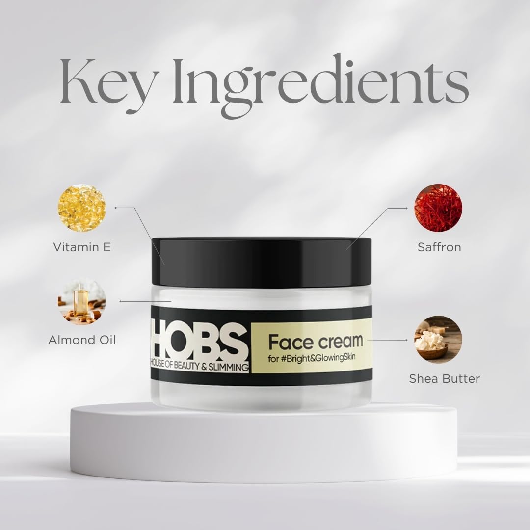 HOBS Unisex Brightening Face Cream - Reduces Dark Spots, Anti-Aging Protection | Deep Nourishment & Moisturizing for All Skin Types | 50g | Perfect for Daily Skincare Routine & Nighttime Skin Repair