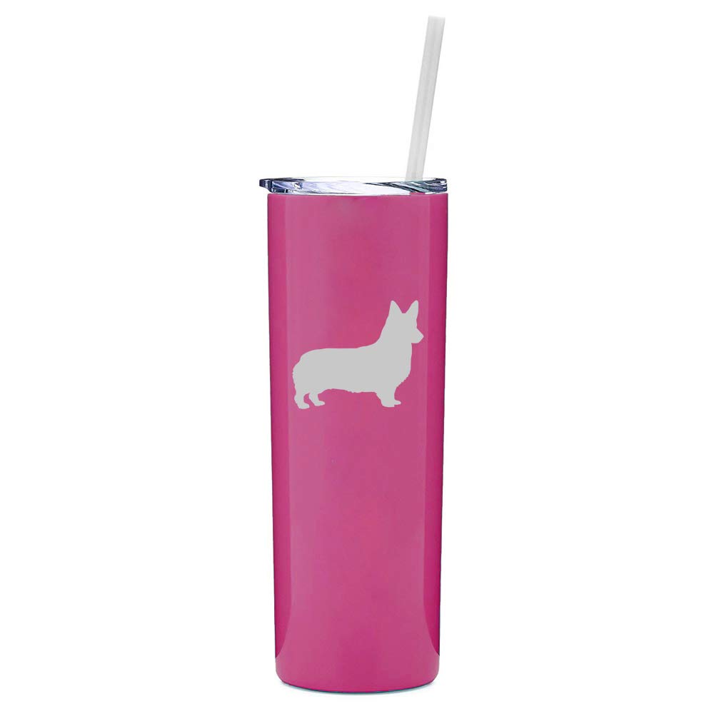 20 oz Skinny Tall Stainless Steel Vacuum Insulated Tumbler with Straw - Corgi Design Hot Pink Travel Mug for Coffee, Tea & Cold Drinks - Perfect for Office, Commuting & Outdoor Activities
