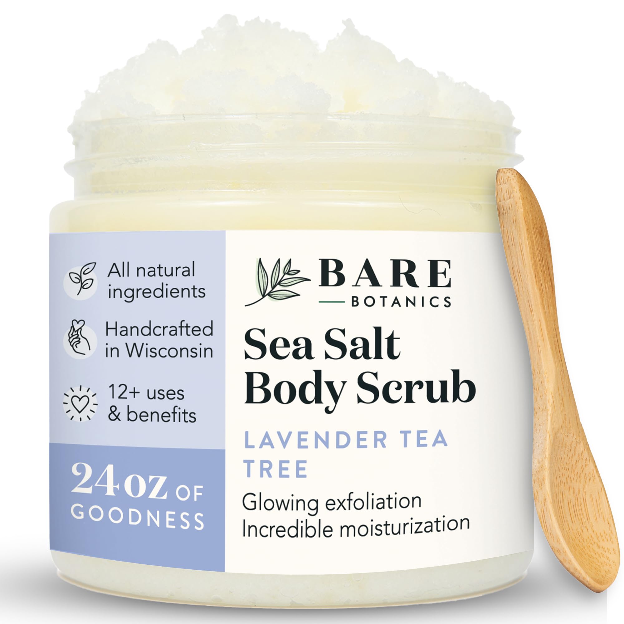 Bare Botanics Organic Castor Oil for Hair Growth & Body Moisturizer + Lavender Tea Tree Salt Scrub Exfoliator - Natural Skincare Set for Dry Scalp, Split Ends & Relaxing Bath Time