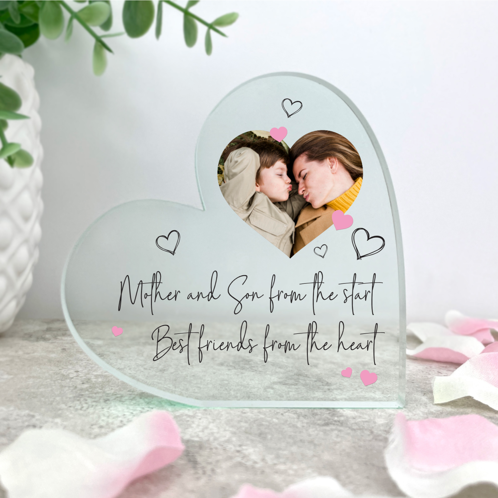 Personalized Mother Daughter Son Best Friends Photo Acrylic Heart Keepsake - Perfect for Birthday Gifts, Anniversary Presents & Home Decor