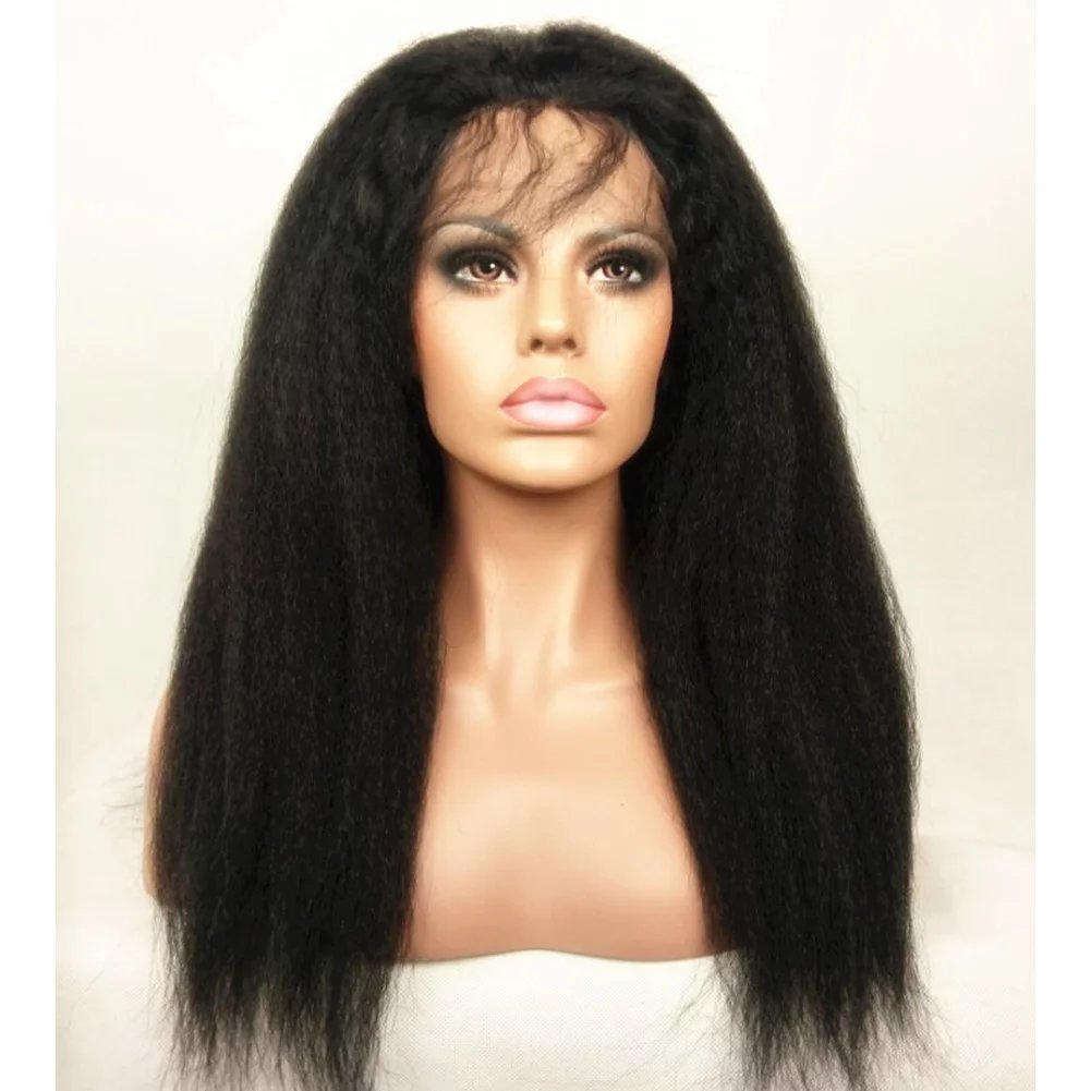 N.L.W. Italian Yaki Lace Front Human Hair Wigs for Black Women - 16inch Brazilian Remy Hair Glueless Lace Wig with Baby Hair | Natural Look for Daily Wear, Parties & Special Occasions