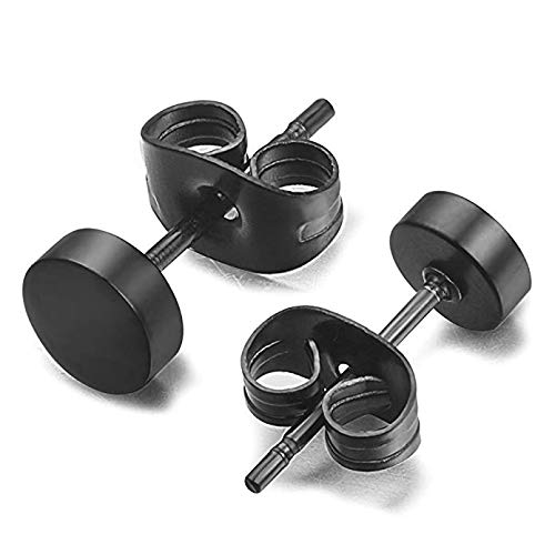 YZstyle Stainless Steel Black Stud Earrings for Men & Women - Round Tunnel Plug Post 3mm to 8mm Sizes - Perfect for Everyday Wear, Parties & Body Jewelry