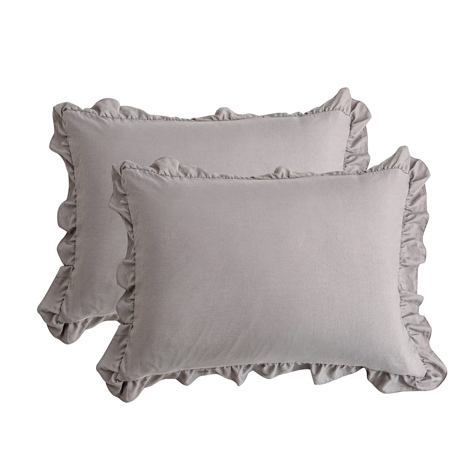 Light Gray Ruffled Pillowcases Set of 2 - Queen Size 20x30 Inches, Shabby Chic Decorative Pillow Covers for Bedroom, Living Room & Sofa Decor