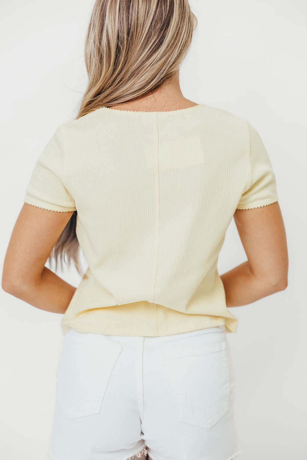 Petra Ribbed Button Up Knit Top in Daisy - Women's Casual Long Sleeve Blouse for Work, Date Night & Fall Outfits
