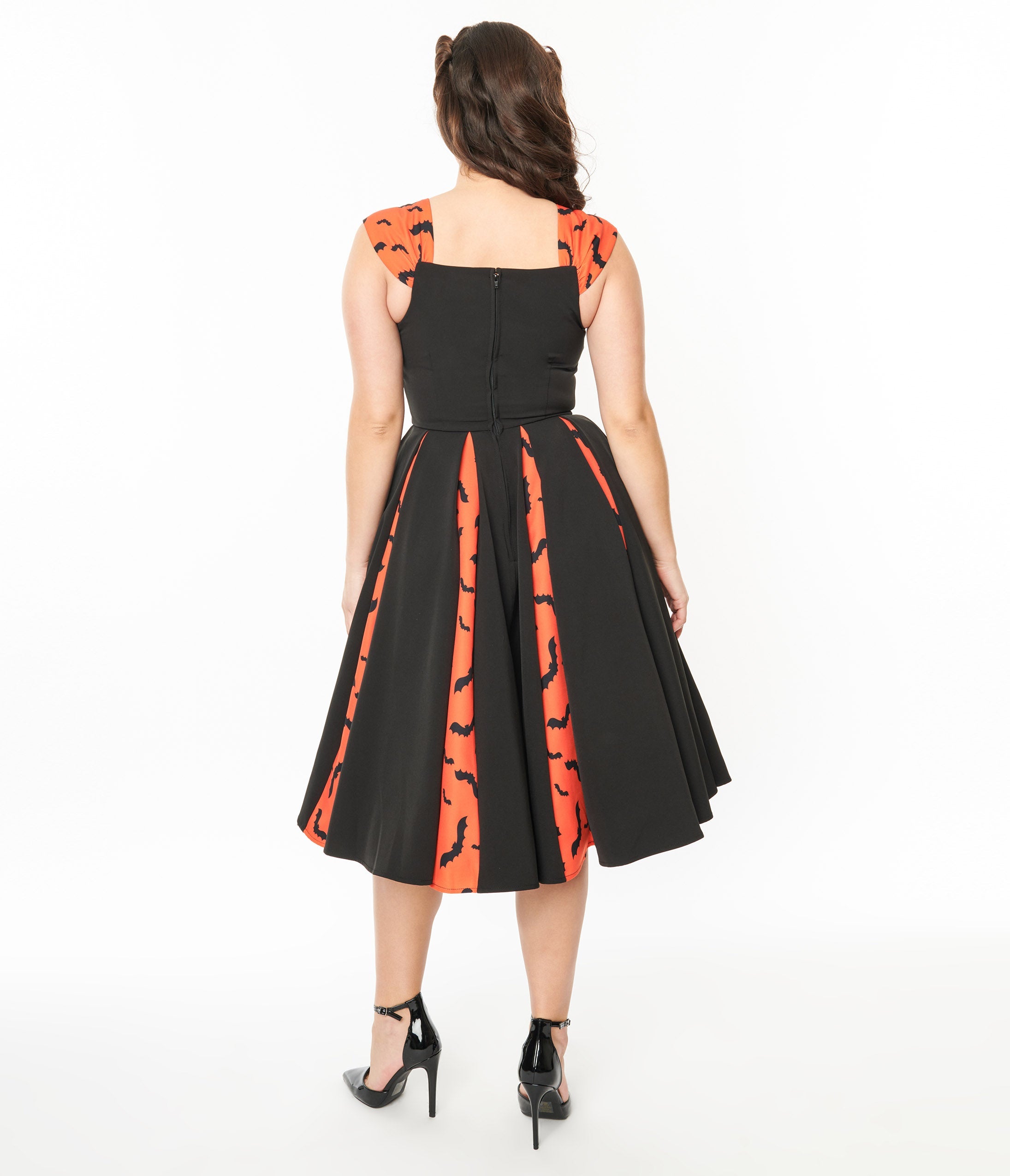 Vintage 1950s Orange & Black Bat Stripe Swing Dress - Retro Halloween Costume & Pinup Party Outfit - Perfect for Halloween Parties, Vintage Themed Events & Rockabilly Fashion
