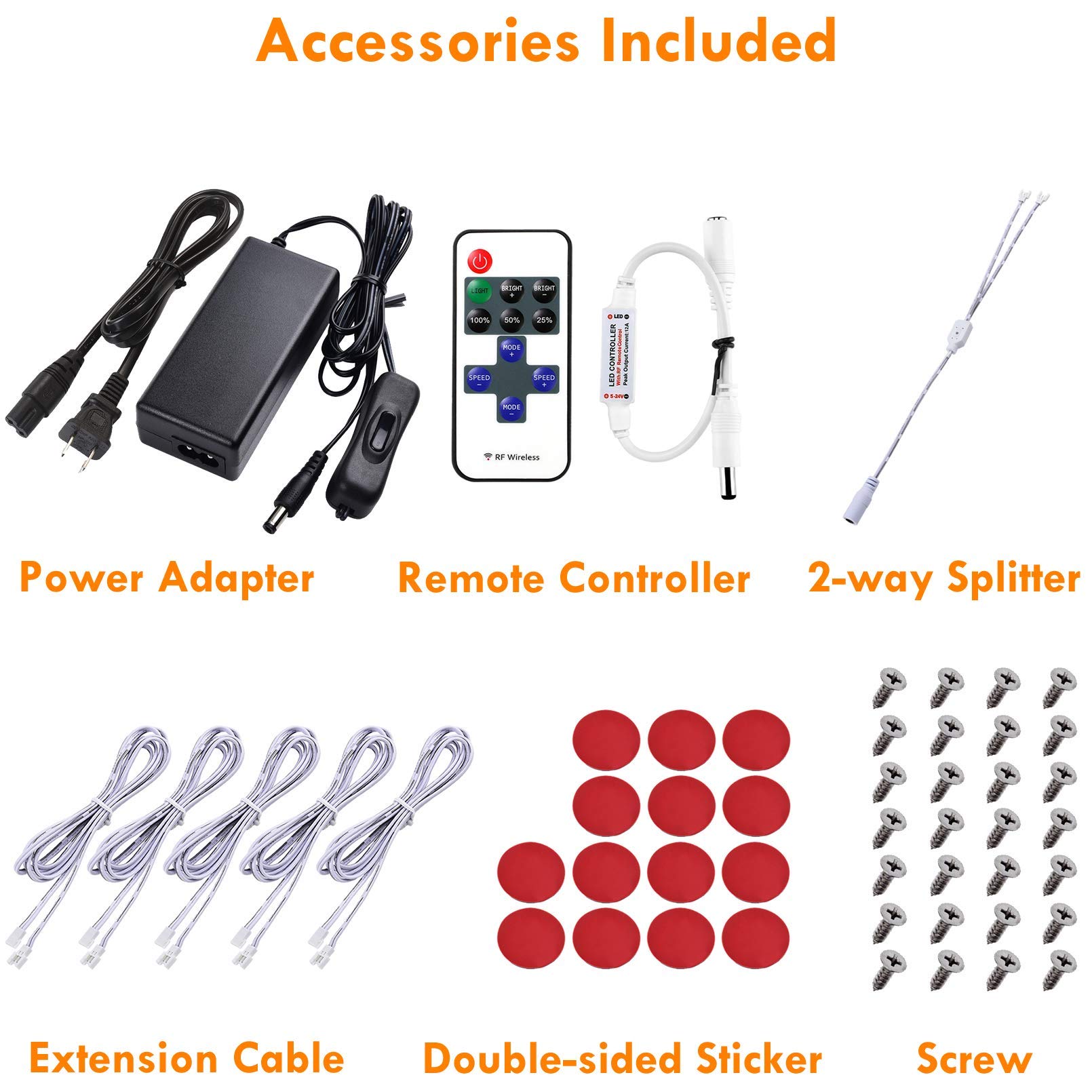 Under Cabinet LED Lighting Kit - Dimmable Wireless RF Remote Control, Linkable Wired Puck Lights (14 or 10 Lights) - Warm White 3000K, AC120V to DC12V, Hardwired or Plug-in - Perfect for Kitchen, Closet, Shelf, and Cabinet Illumination