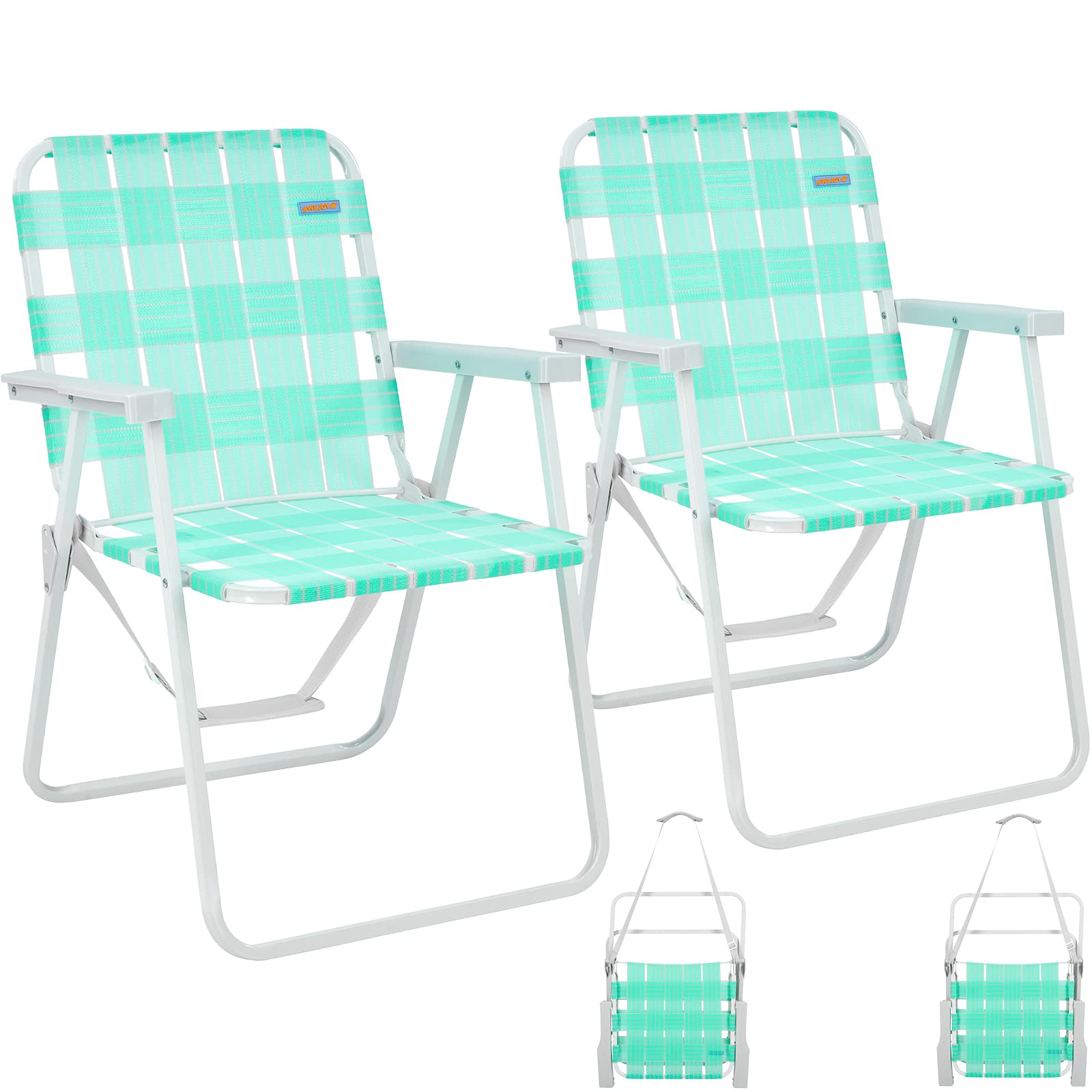 WEJOY Heavy Duty Folding Lawn Chair with Hard Armrests - Portable Outdoor Beach Camping Chair with Carry Strap - Perfect for Backyard, Garden, Picnic and Beach Relaxation