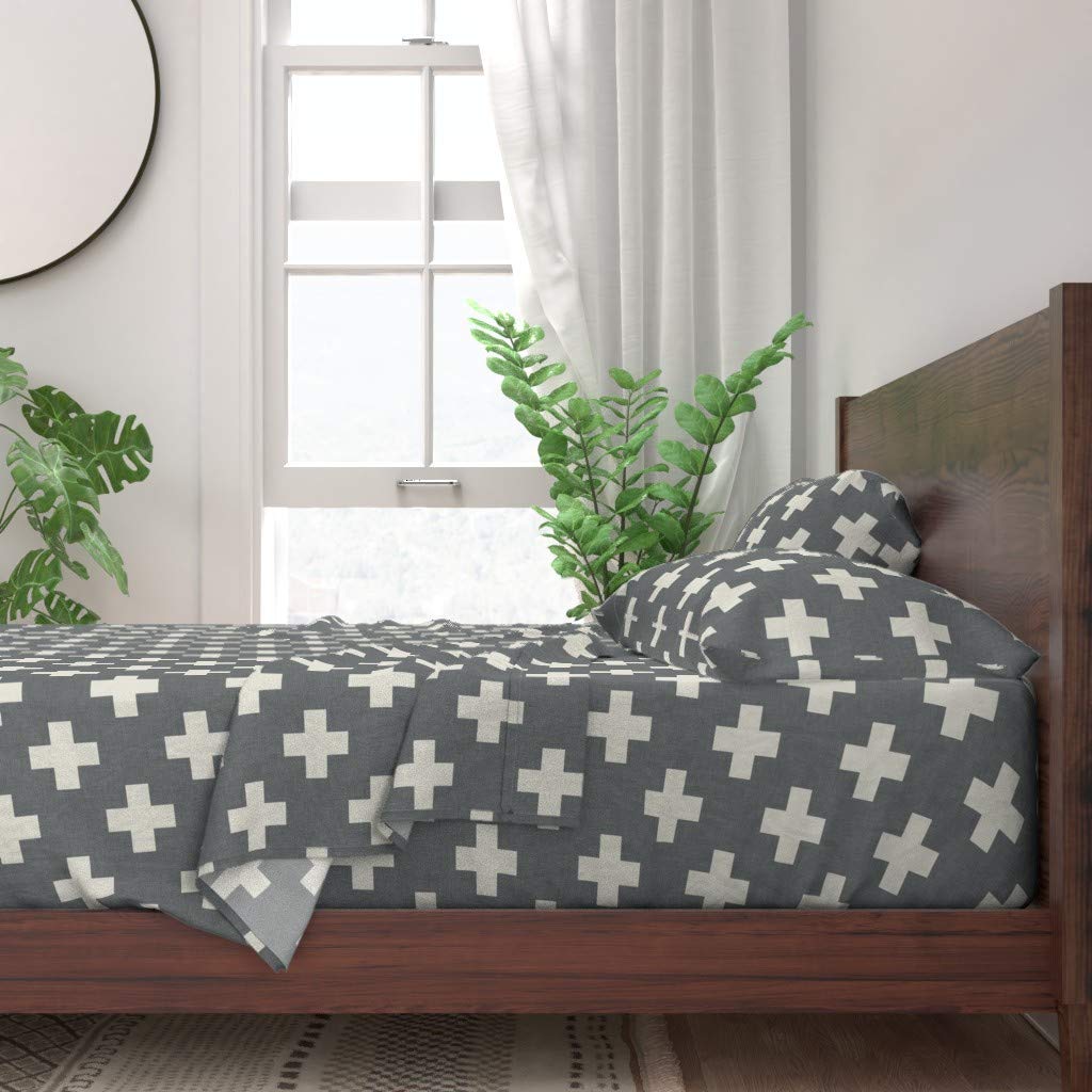 Premium 100% Cotton Twin Sheet Set - 3pc Bohemian Geometric Print Bedding in White & Gray | Perfect for Nursery, Guest Room & Bohemian Home Decor
