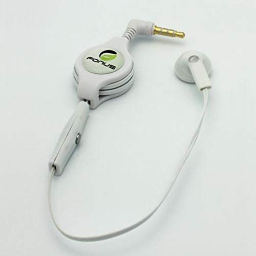 Retractable Mono Earphone with Microphone - 3.5mm Hands-Free Headset for Motorola Moto G Power (2020) - Perfect for Driving, Gaming & Office Calls