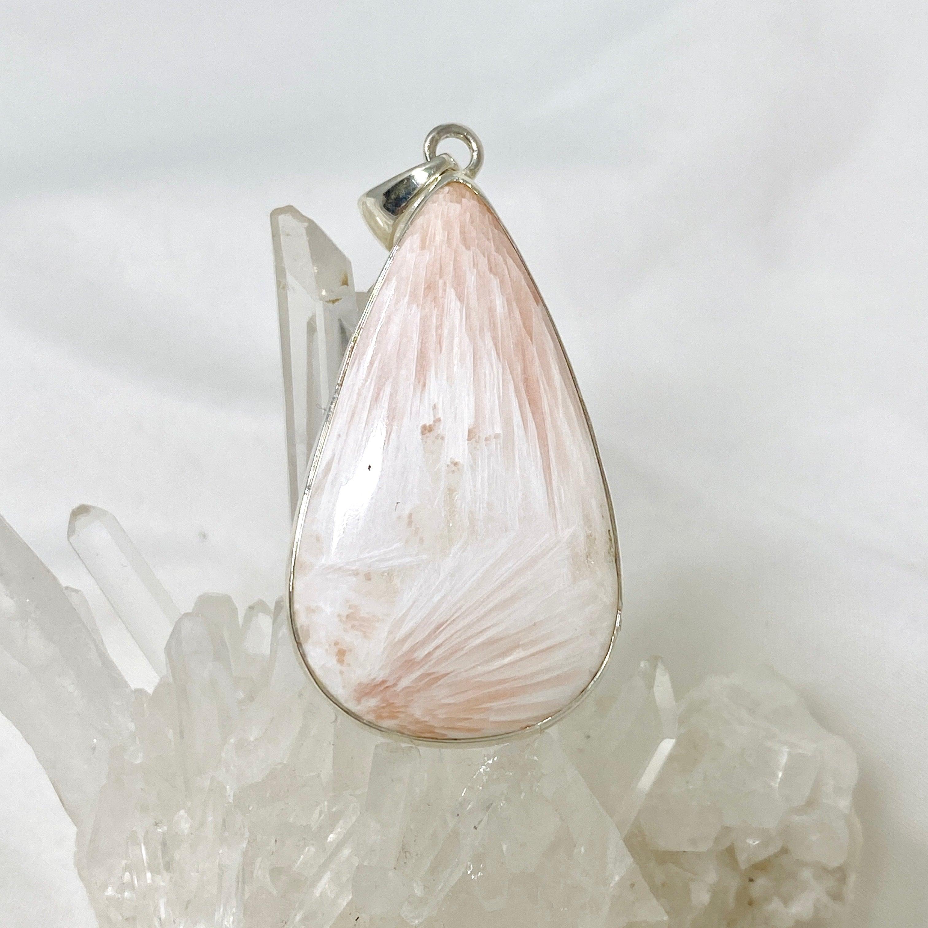 Natural Peach Scolecite Teardrop Pendant Necklace KPGJ4521 - Elegant Healing Crystal Jewelry for Meditation, Energy Balancing & Spiritual Gifts