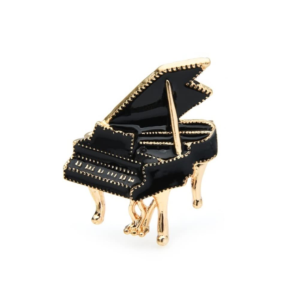 AGOUNOD Elegant Black Metal Enamel Piano Brooch for Women - Vintage Alloy Music Instrument Pin - Perfect for Parties, Concerts & Gifts (1.45 inch, Black) | Ideal for Musicians, Music Lovers & Fashion Accessories