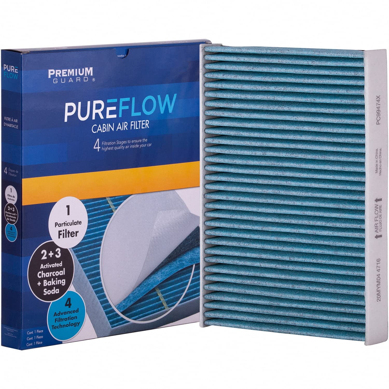 Pureflow PC99474X Premium Cabin Air Filter - Compatible with 2022-2025 Toyota Tundra, 2024-2025 Tacoma, 2023-2025 Sequoia, 2024-2025 Land Cruiser, 2018-2025 Lexus LS500 | Improves Air Quality & Reduces Allergens for Cleaner Cabin Environment