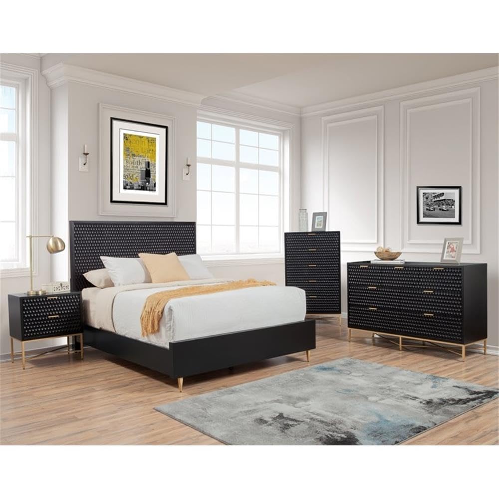 Black Wood Nightstand Set of 2 - Modern Two Drawer Bedside Table for Bedroom, Living Room & Office - Home Square Furniture