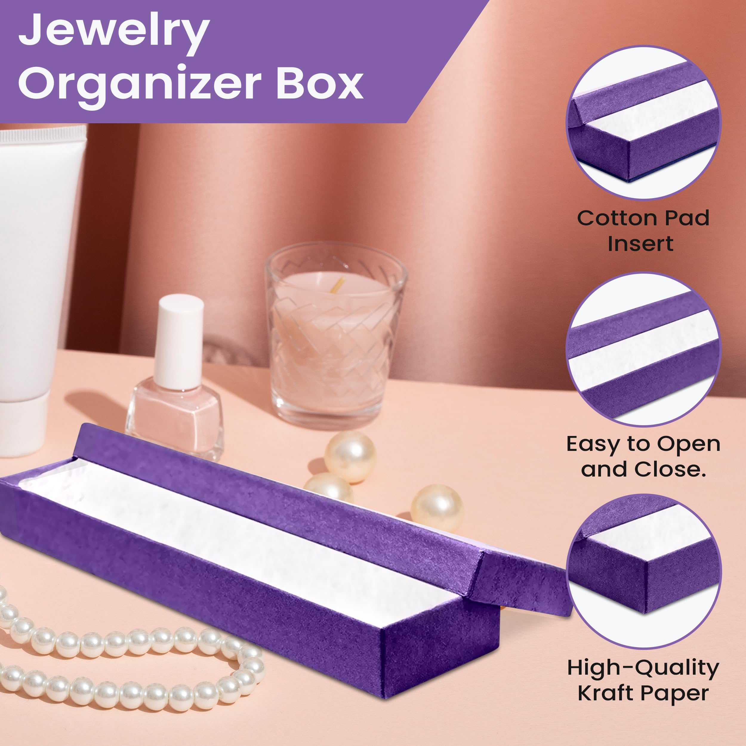 12 Pack Purple Jewelry Gift Boxes 8x2x0.87 Inch - Premium Cardboard Jewelry Storage Box with Cotton Filling & Lid - Made in USA - Perfect for Bracelets, Necklaces, Rings, Earrings - Great for Gift Wrapping, Wedding Favors, Jewelry Display & Retail Packaging