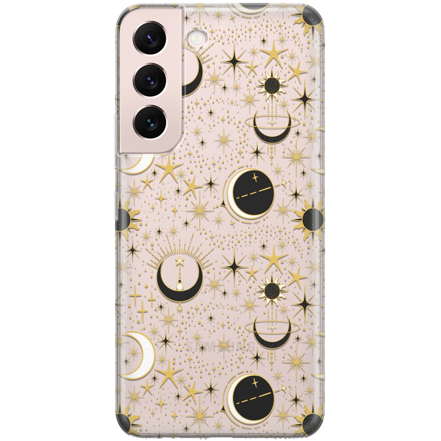 Shockproof Clear Silicone Phone Case for Samsung Galaxy S24/S23 Ultra/S22+/S21 FE 5G/S20/Note 20 - Celestial Moon & Stars Aesthetic TPU Protective Cover | Lightweight Slim Fit for Daily Use & Travel Protection
