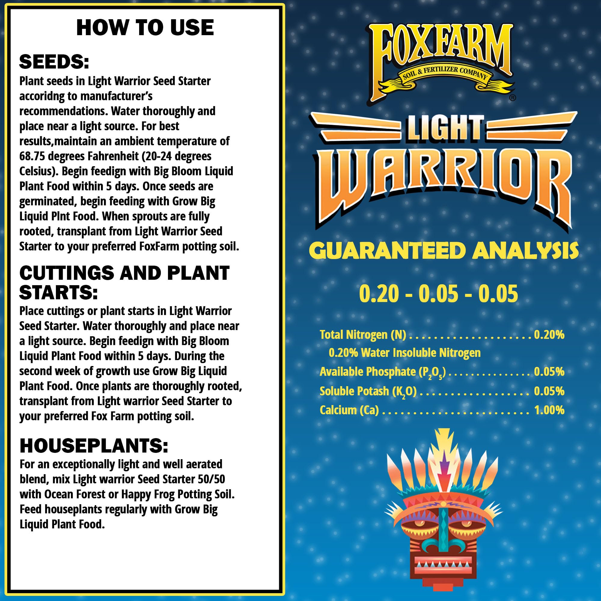 FoxFarm Light Warrior Seed Starter Growing Medium, 1 Cubic Foot (Pack of 6) - Organic Potting Soil for Seed Germination & Root Growth - Indoor & Outdoor Plant Cultivation - Nutrient-Rich Soil Mix for Healthy Seedlings - Perfect for Home Gardening, Greenhouses, and Hydroponic Systems