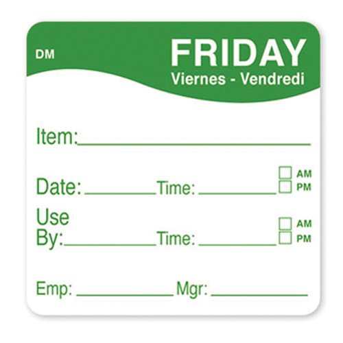 Daymark Food Rotation Labels - Dissolvable Day of the Week Labels for Commercial Kitchens & Food Storage | Convenient Pack for Restaurant, Catering & Meal Prep Organization