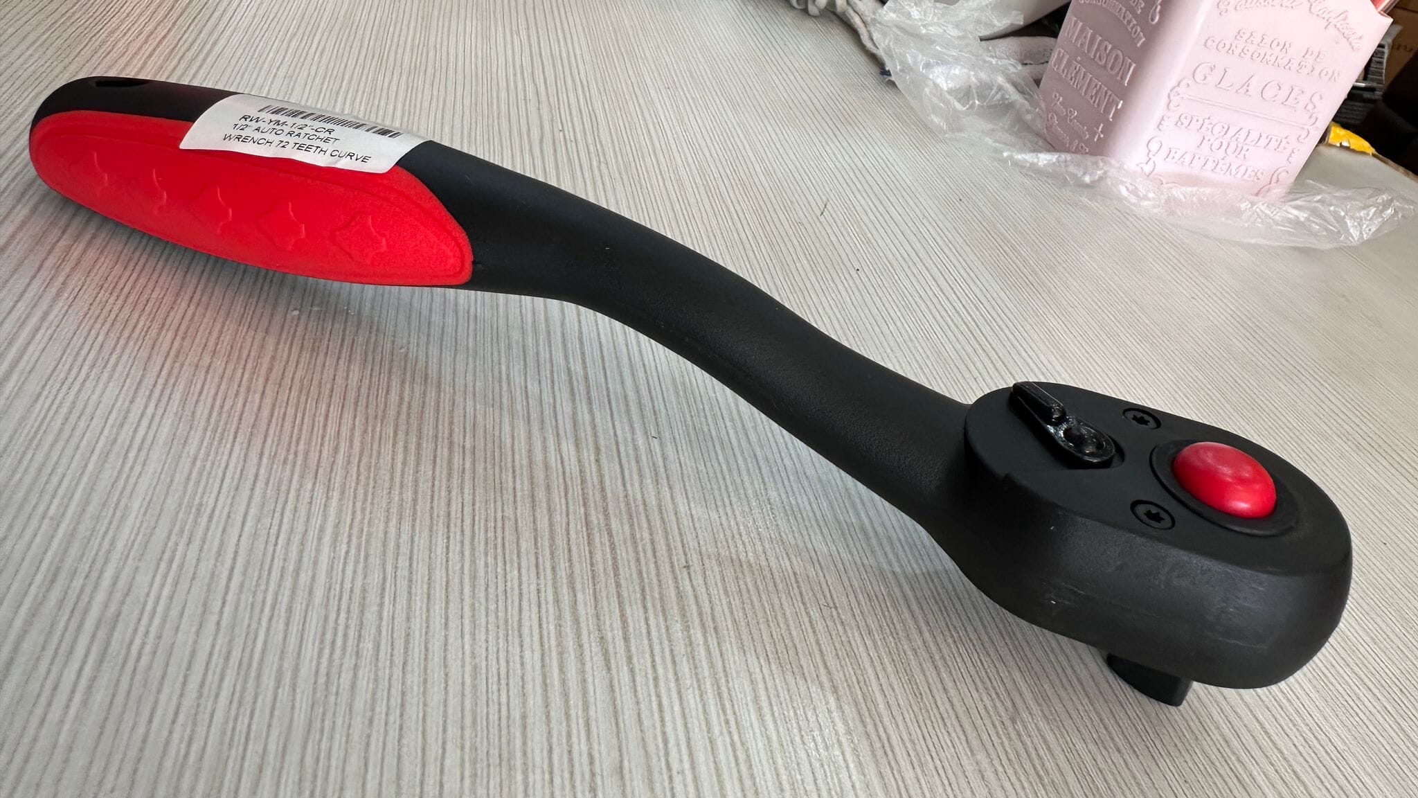 1/2 Inch Auto Ratchet Wrench 72 Teeth with Curved Handle & Red Rubber Grip (Model RW YM 1/2 CR) - Perfect for Automotive Repair, DIY Projects & Tight Spaces