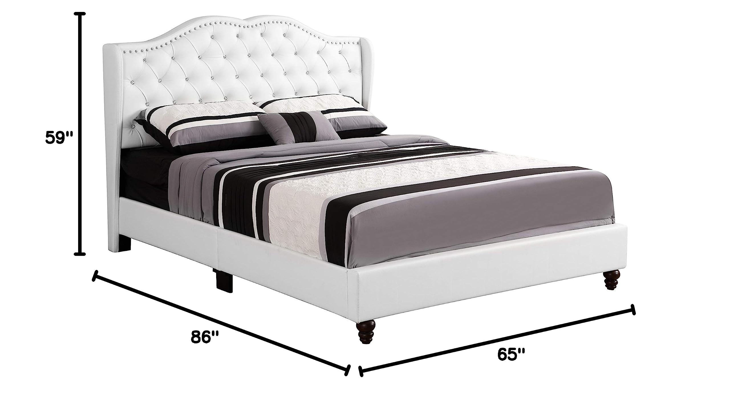 Glory Furniture Joy Faux Leather Upholstered Queen Size Bed Frame in White - Modern Bedroom Furniture for Master Bedroom & Guest Room
