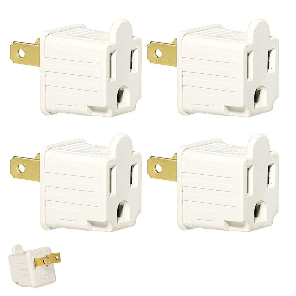 4-Pack 3-Prong to 2-Prong Outlet Adapter - Grounding Plug Converter for US Electrical Appliances - Perfect for Travel, Home & Office Use