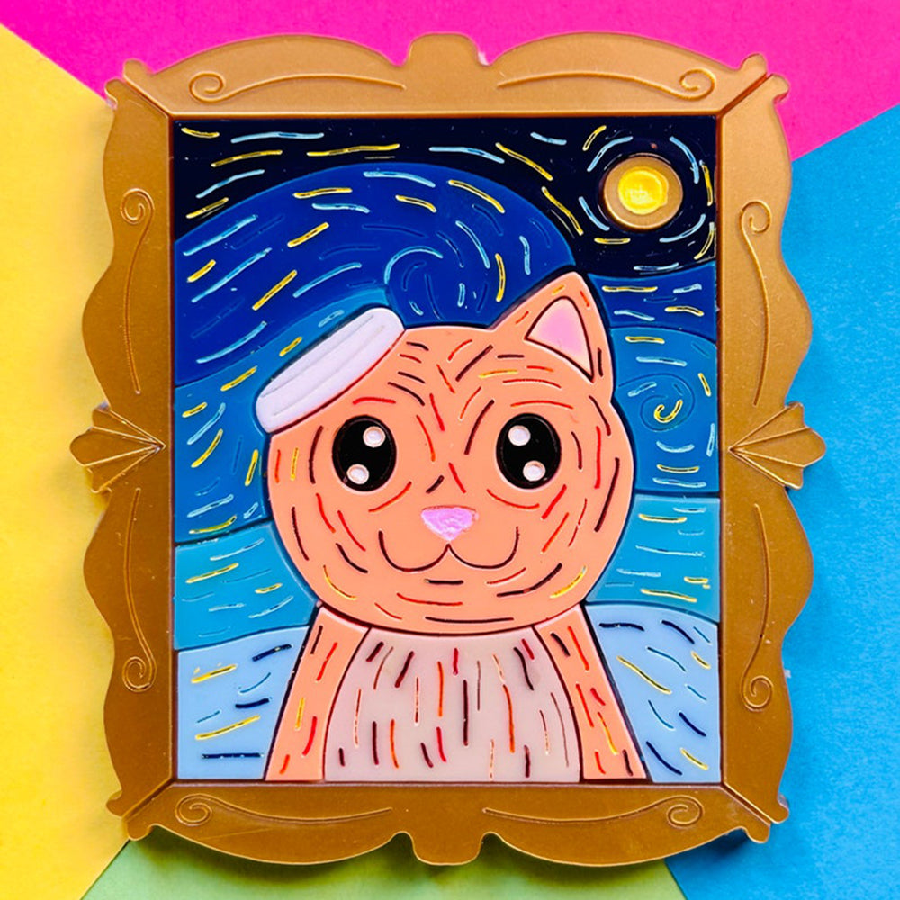 Makokot Design Post-Impressionism Style Cat Acrylic Brooch - Unique Art Collection for Cat Lovers - Perfect Gift for Pet Owners & Art Enthusiasts
