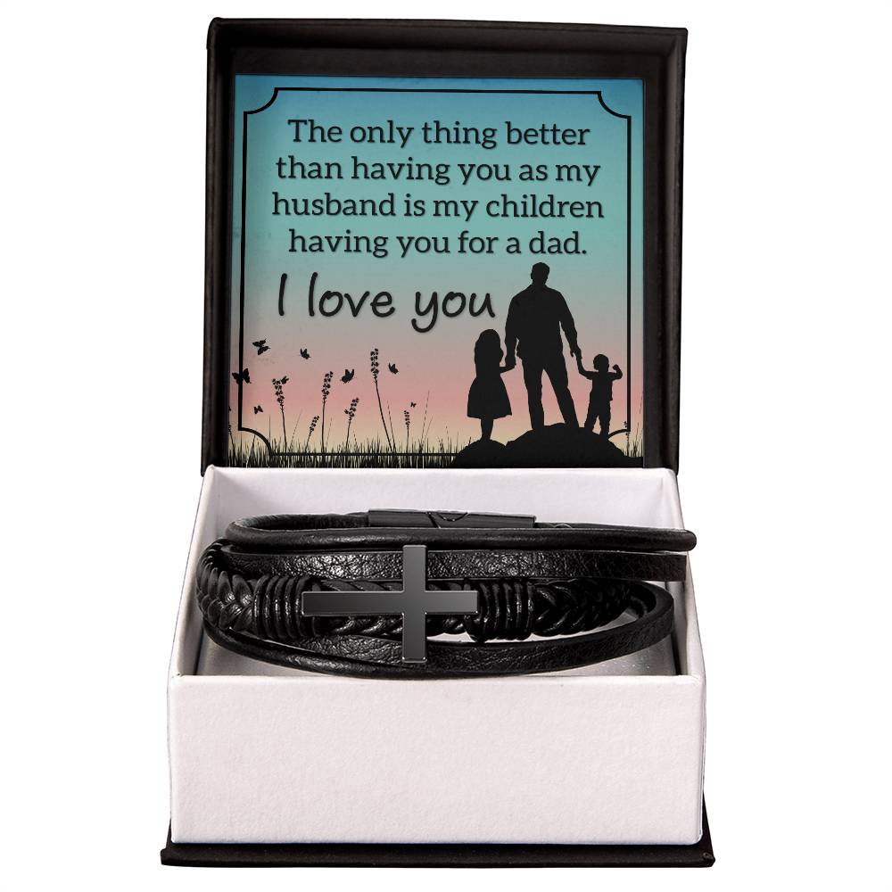Stylish Leather Cross Bracelet for Men - Thoughtful Gift for Husband from Wife - Perfect for Anniversary, Birthday & Valentine's Day - Ideal for Everyday Wear & Special Occasions