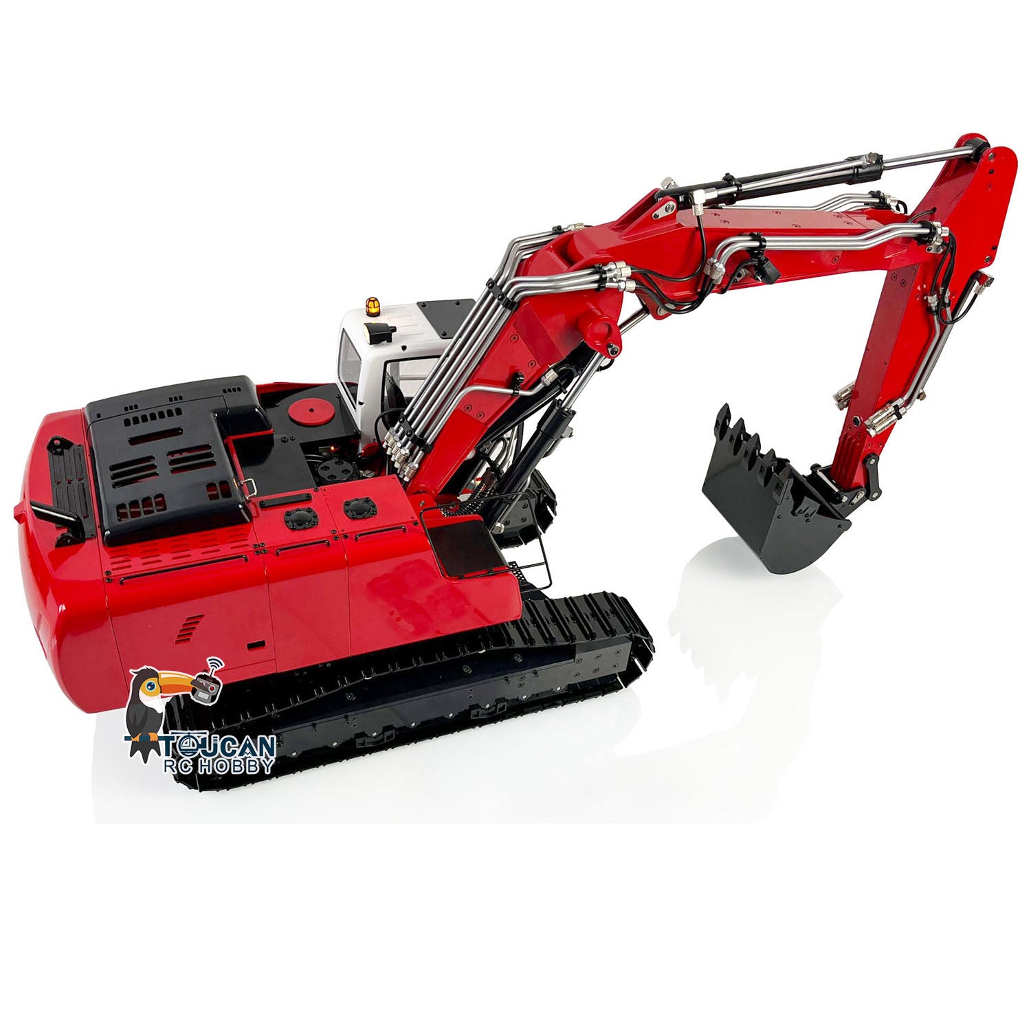 MTMODEL 1:14 Scale Metal RC Hydraulic Excavator Toy - 3 Arms Remote Control Heavy Construction Digger with Tiltable Clamshell Bucket | Realistic Construction Site Play, Gift for Kids & Adults, Collectible Model