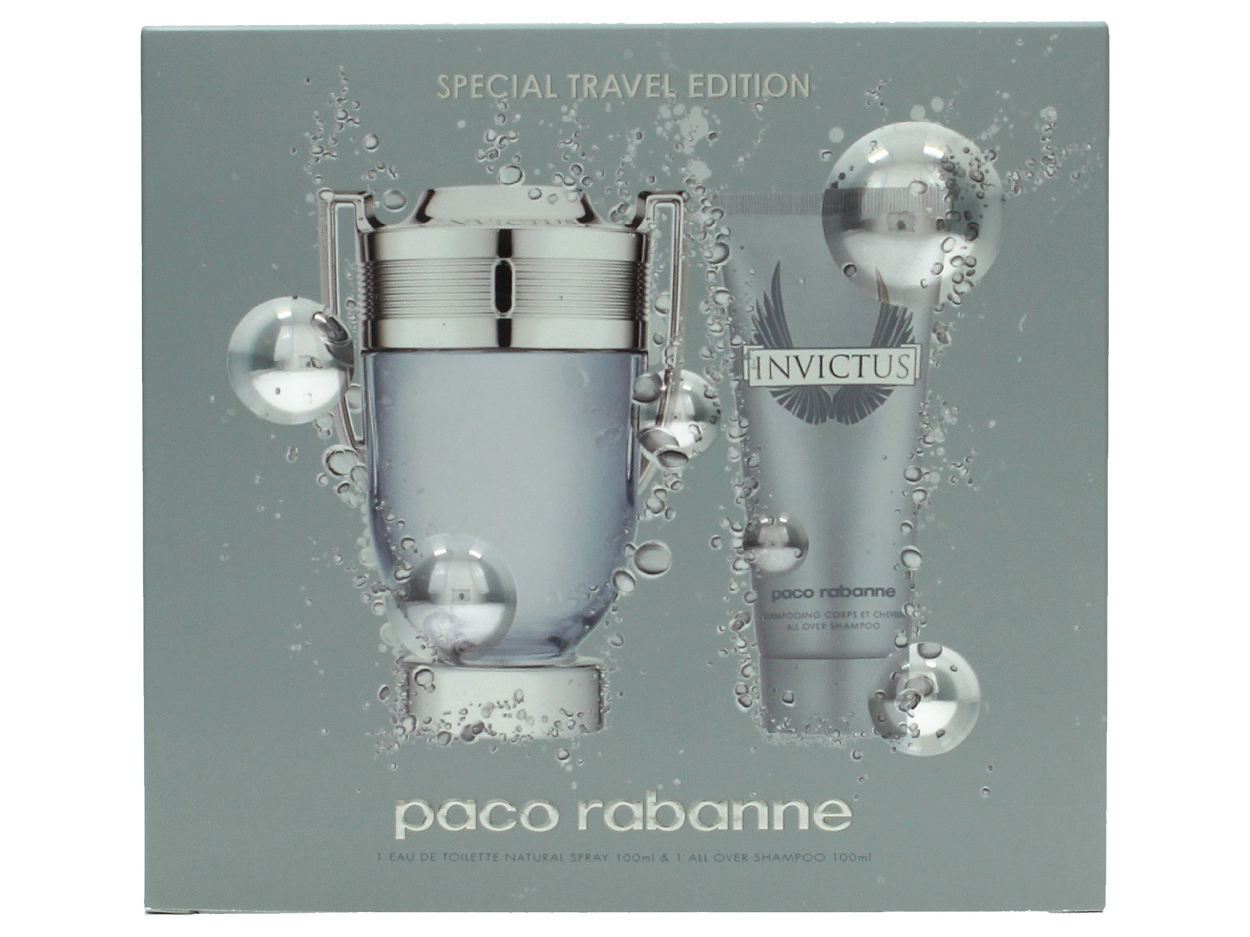 Paco Rabanne Invictus Eau de Toilette Spray & Shampoo Travel Gift Set for Men - Fresh Aquatic Cologne & Hair Care Duo - Perfect for Gym, Travel & Date Night