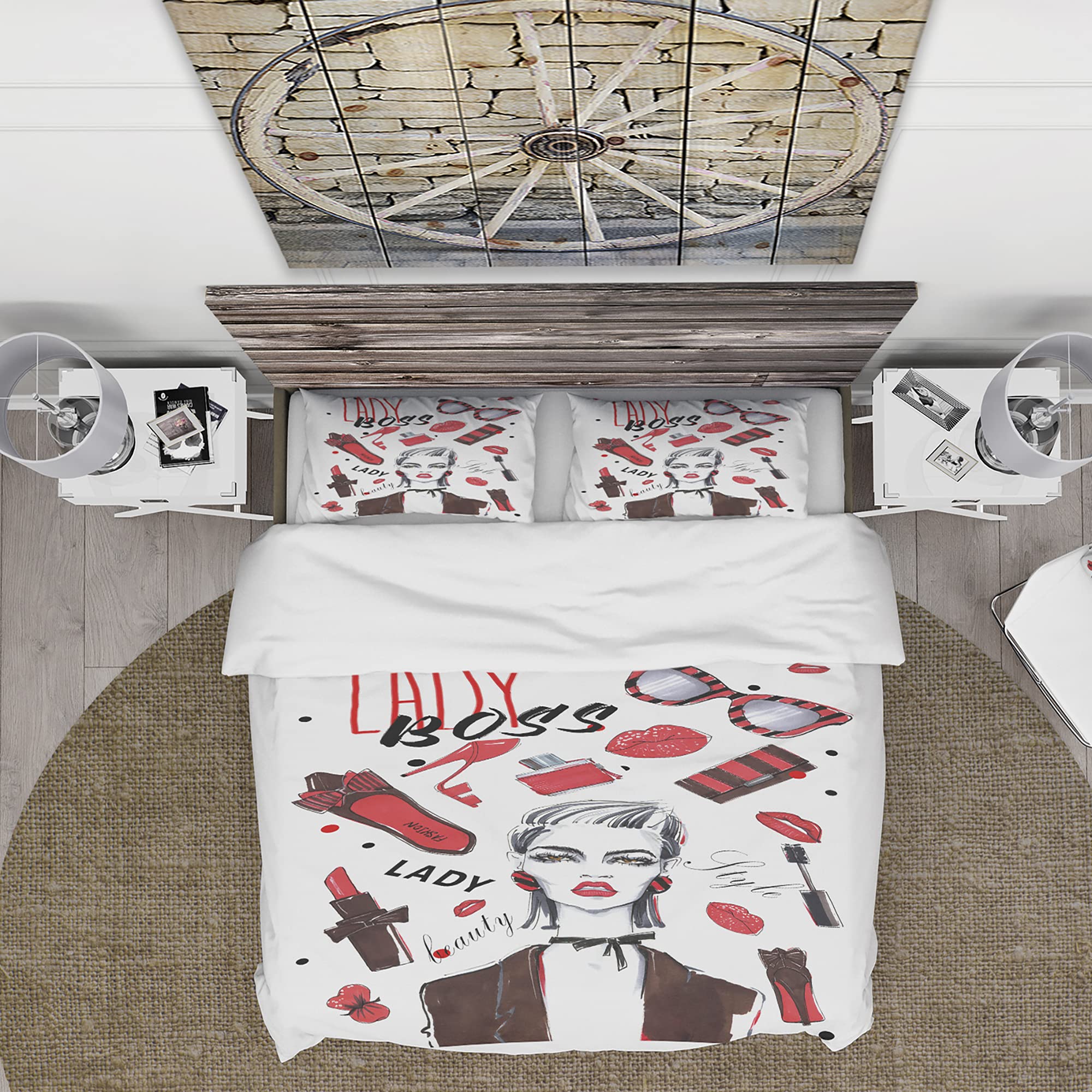DesignQ Stylish Modern & Contemporary Duvet Cover Set for Girls - Queen Size White 3-Piece Bedding Set with Kits | All-Season Romantic Bedroom Decor for Teens & Young Adults