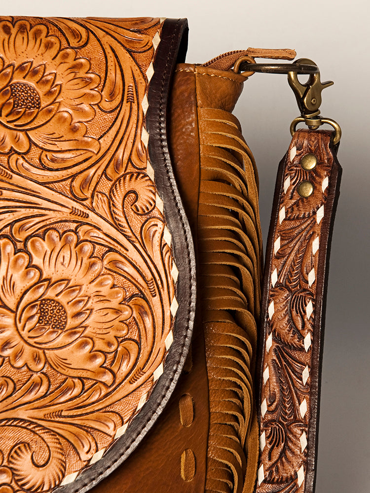 American Darling ADBGA238A Genuine Leather Women's Messenger Bag - Western Style Handcrafted Purse for Cowgirl Fashion & Everyday Use