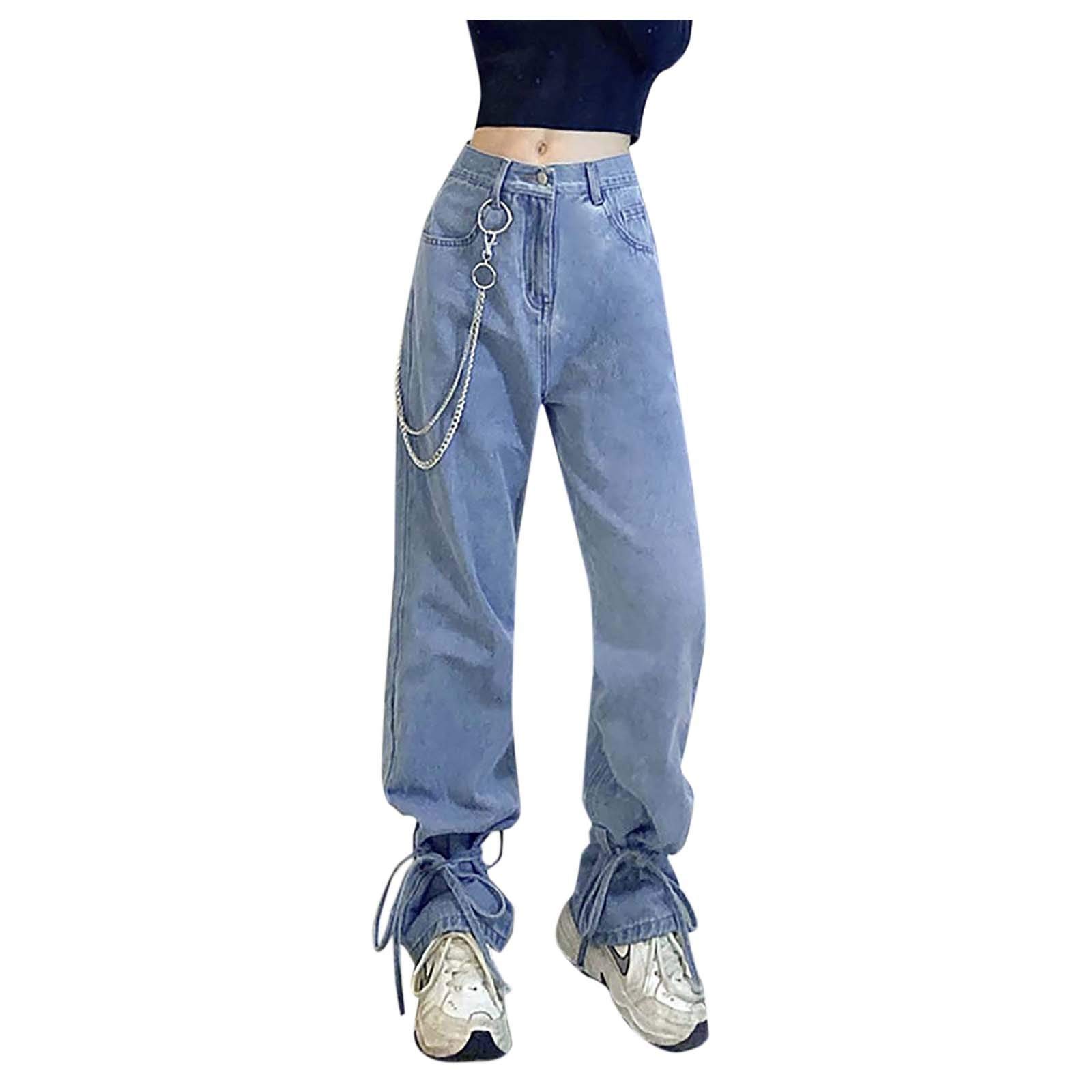 **Posijego Women's High Waisted Cotton Denim Jeans - Loose Fit Bandage High Leg Pants for Winter & Fall 2022 Fashion | Casual Wear, Work, Travel & Everyday Outfits**