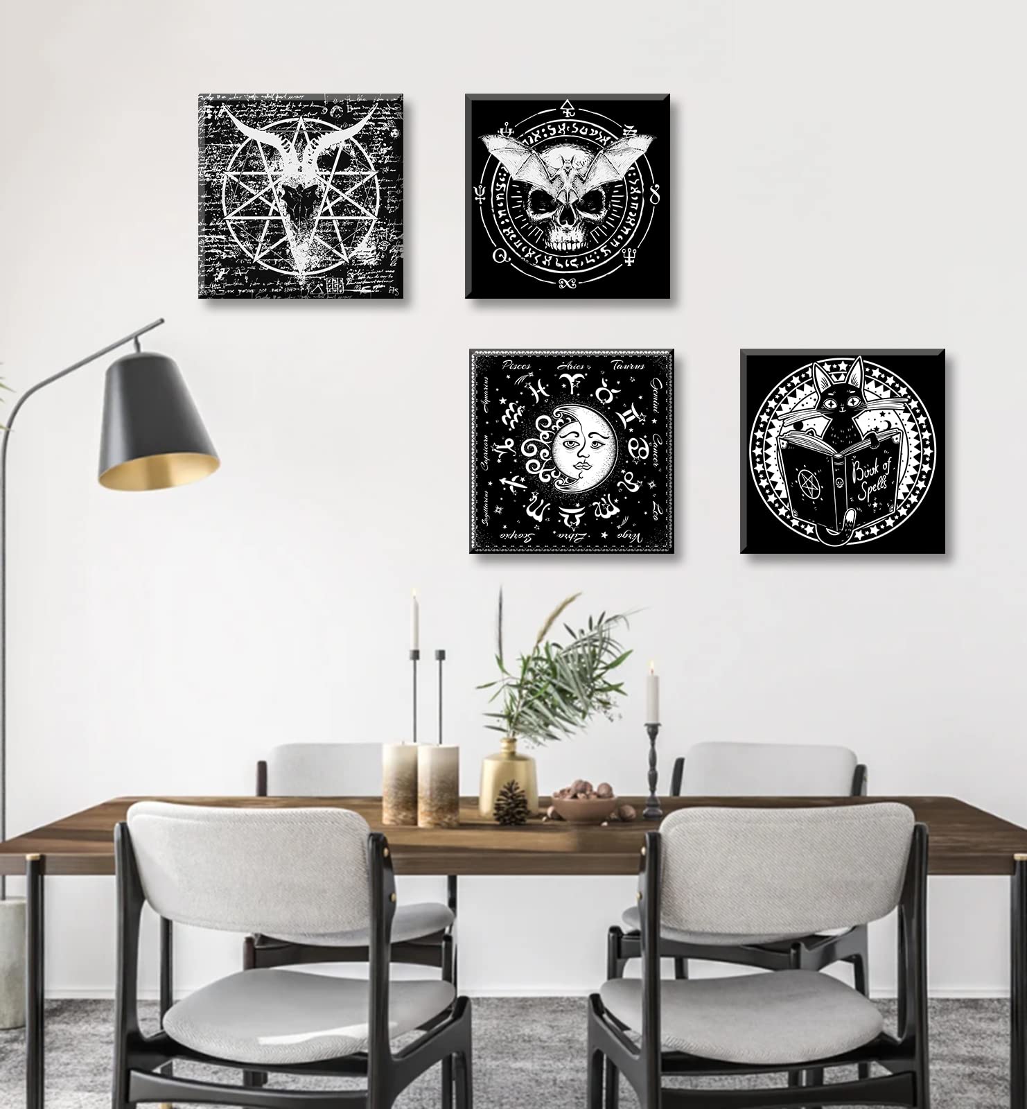 JiazuGo Jesus Art Wall Decor - Gothic Wall Art, Black Tarot Astrology Witch Canvas Prints - 4 Piece Dark Academia Emo Decor Set for Bedroom & Bathroom - Perfect for Occult Aesthetic Home Decor