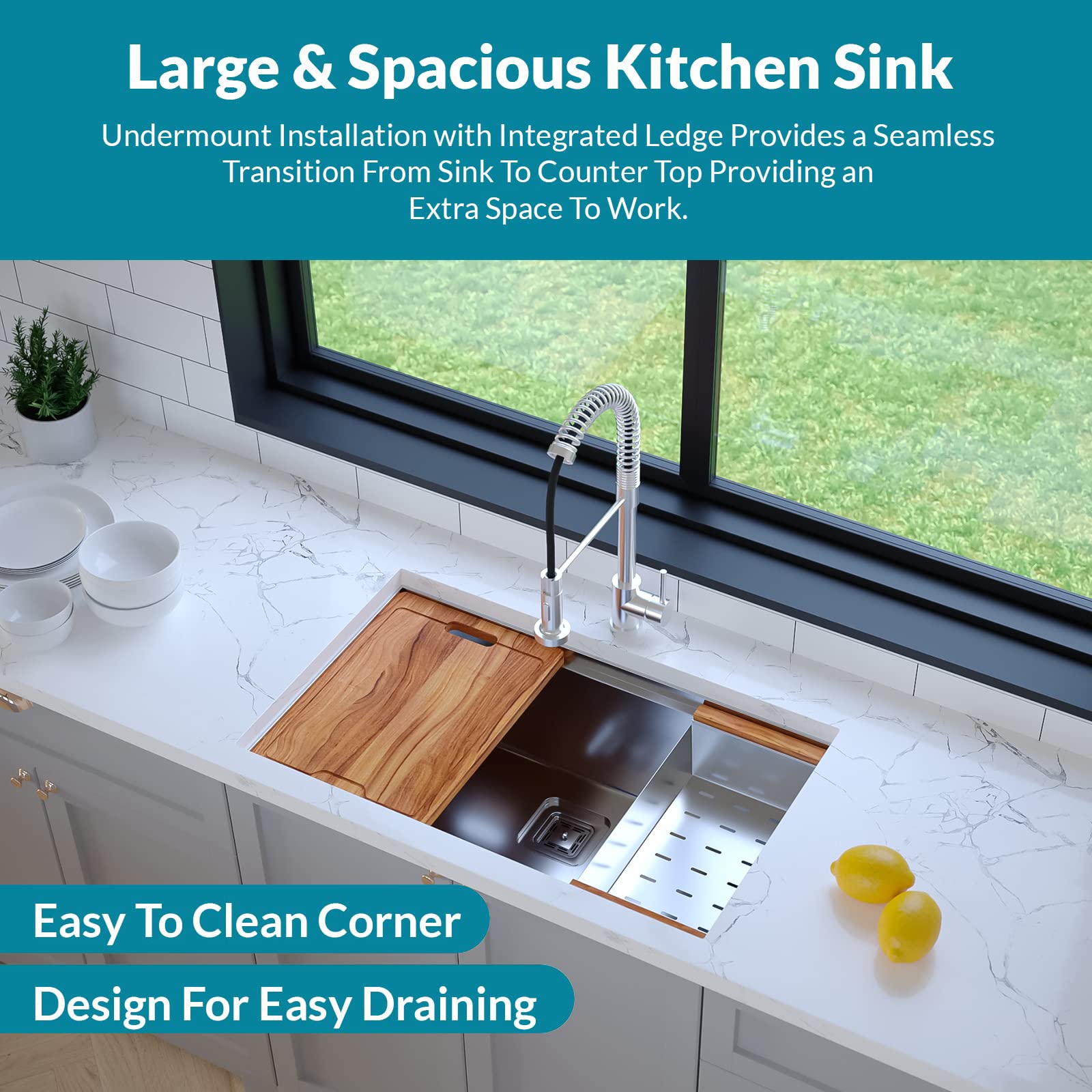 32 Inch Undermount Stainless Steel Kitchen Sink with Accessories - 16 Gauge Single Bowl Workstation Sink, Includes Cutting Board, Colander & Drain Strainer - Perfect for Modern Kitchens & Food Prep Stations