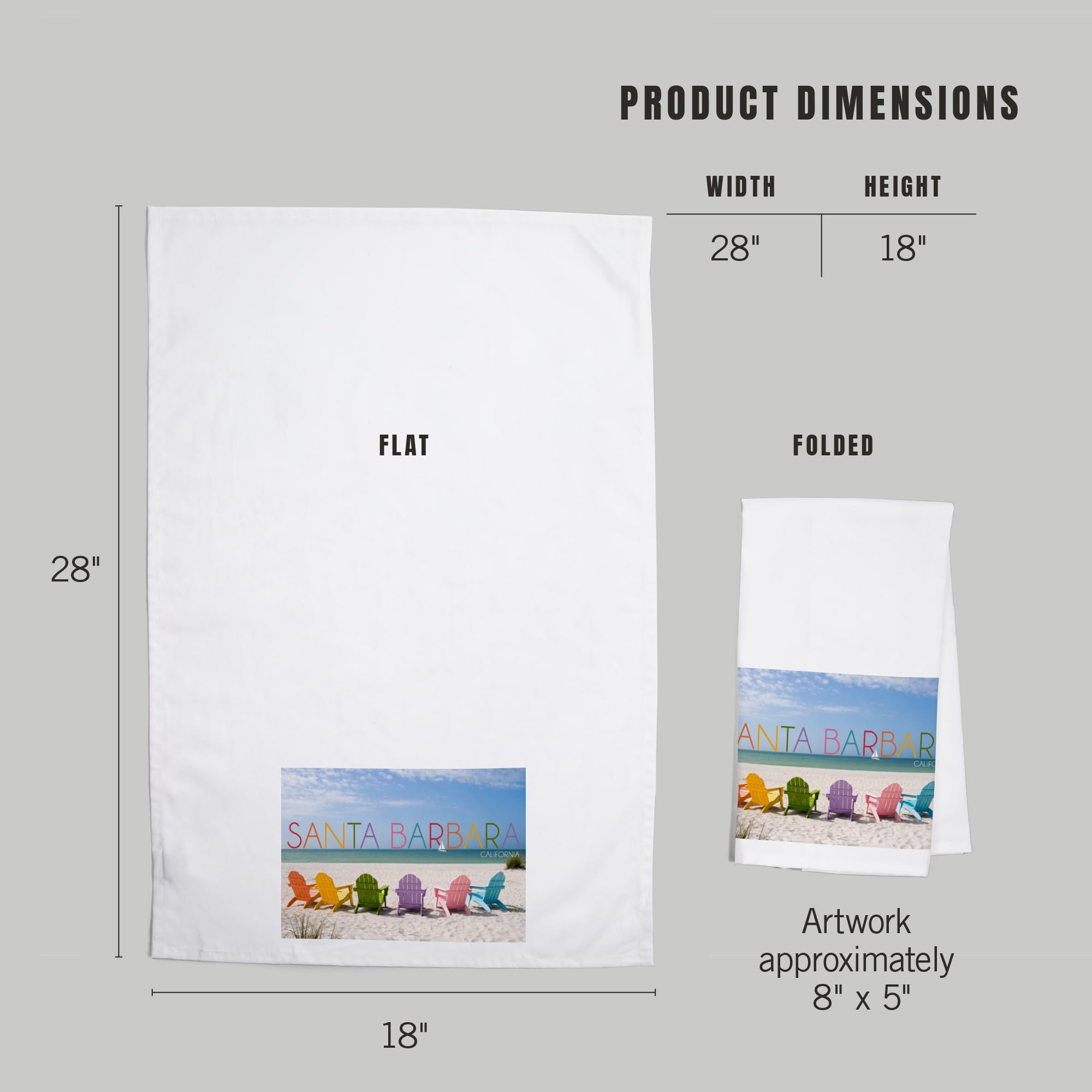 Lantern Press Santa Barbara California Beach Chairs 100% Cotton Tea Towel - Decorative Hand Towel for Kitchen, Bathroom & Home Decor - Perfect for Coastal Themed Decorations and Gift Giving