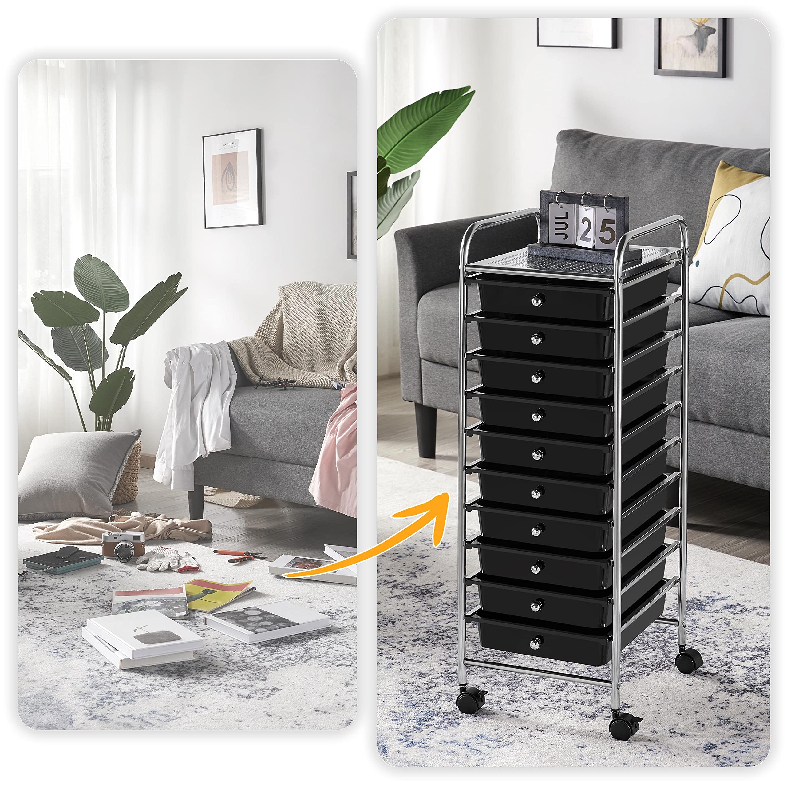 Yaheetech 10-Drawer Rolling Cart Organizer - Black | Art & Craft Storage for Home & Office