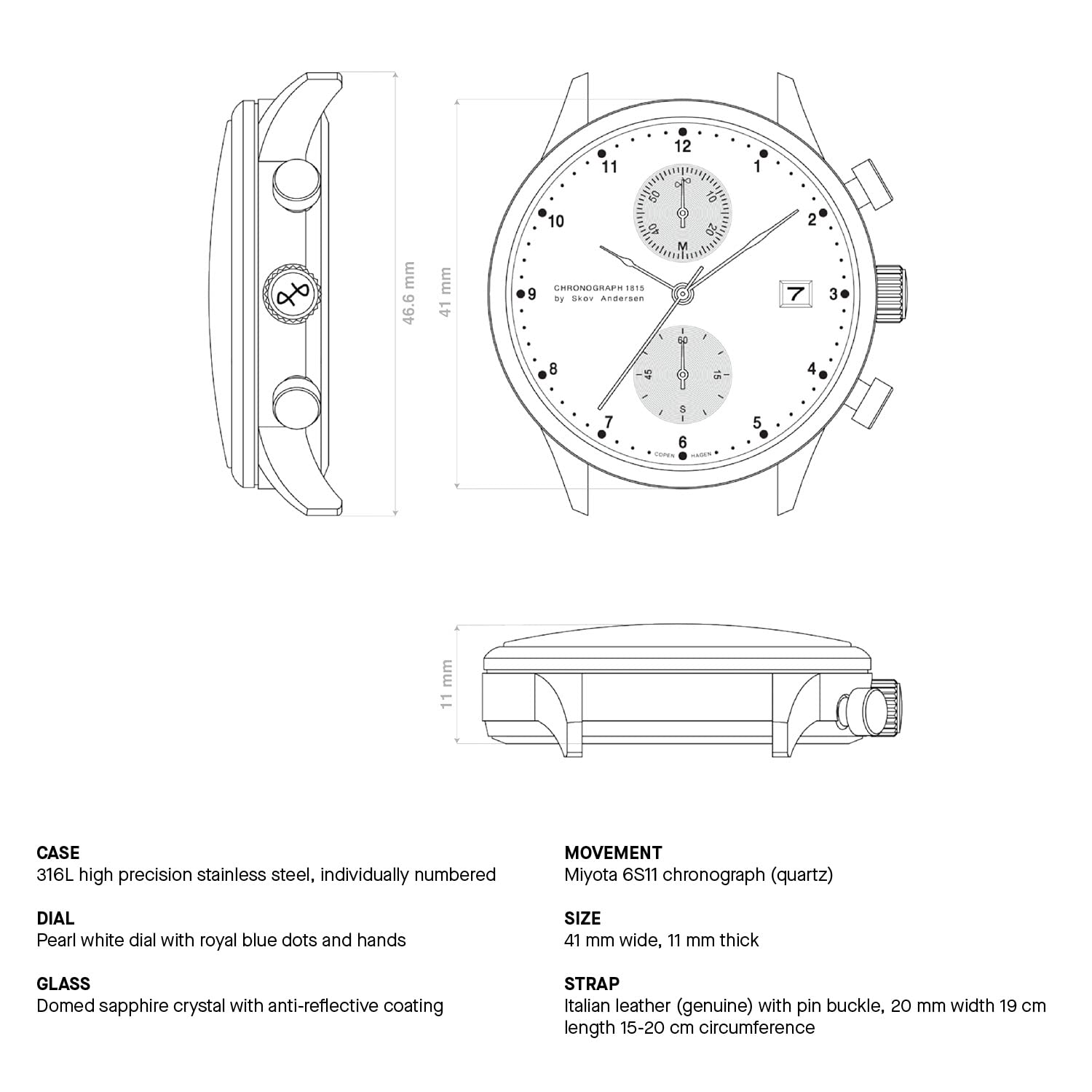 1815 Chronograph Men's Watch - Stainless Steel Analog Waterproof Wristwatch for Business, Casual & Outdoor Activities
