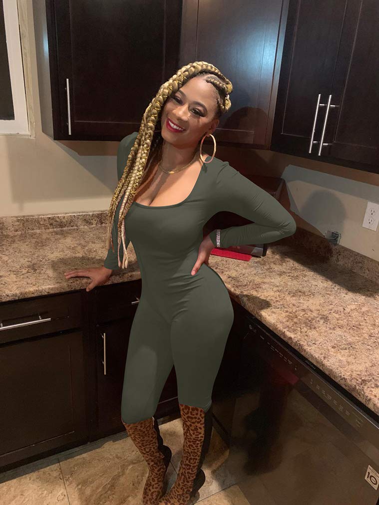 GOKATOSAU Women's Sexy Long Sleeve Bodycon Jumpsuit - Solid Color Clubwear & Party Outfit for Nightlife, Date Night & Special Occasions