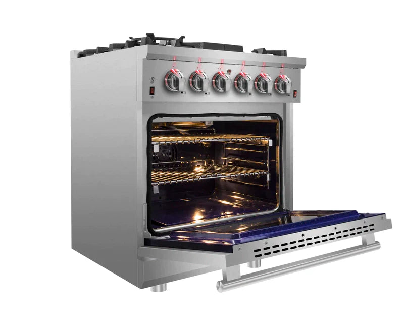 FORNO Massimo 30 Inch Freestanding Gas Range - Stainless Steel Professional Oven with 5 Burners & Convection FFSGS6239 30 - Perfect for Home Kitchens & Restaurant Cooking