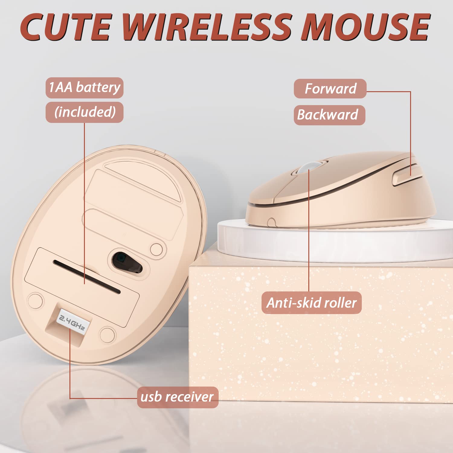 KOOTOP 2.4G Wireless Keyboard and Mouse Set - Retro Round Keycap Design for PC, Mac, Laptop (Windows Compatible) in Milk Tea Color - Perfect for Office, Home & Gaming Use