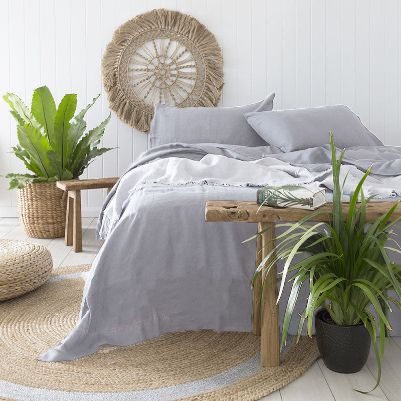 Premium 100% Linen Sheet Set - Silver Queen Size (50cm) | Soft & Breathable Bedding for All Seasons | Perfect for Hot Sleepers & Allergy Sufferers