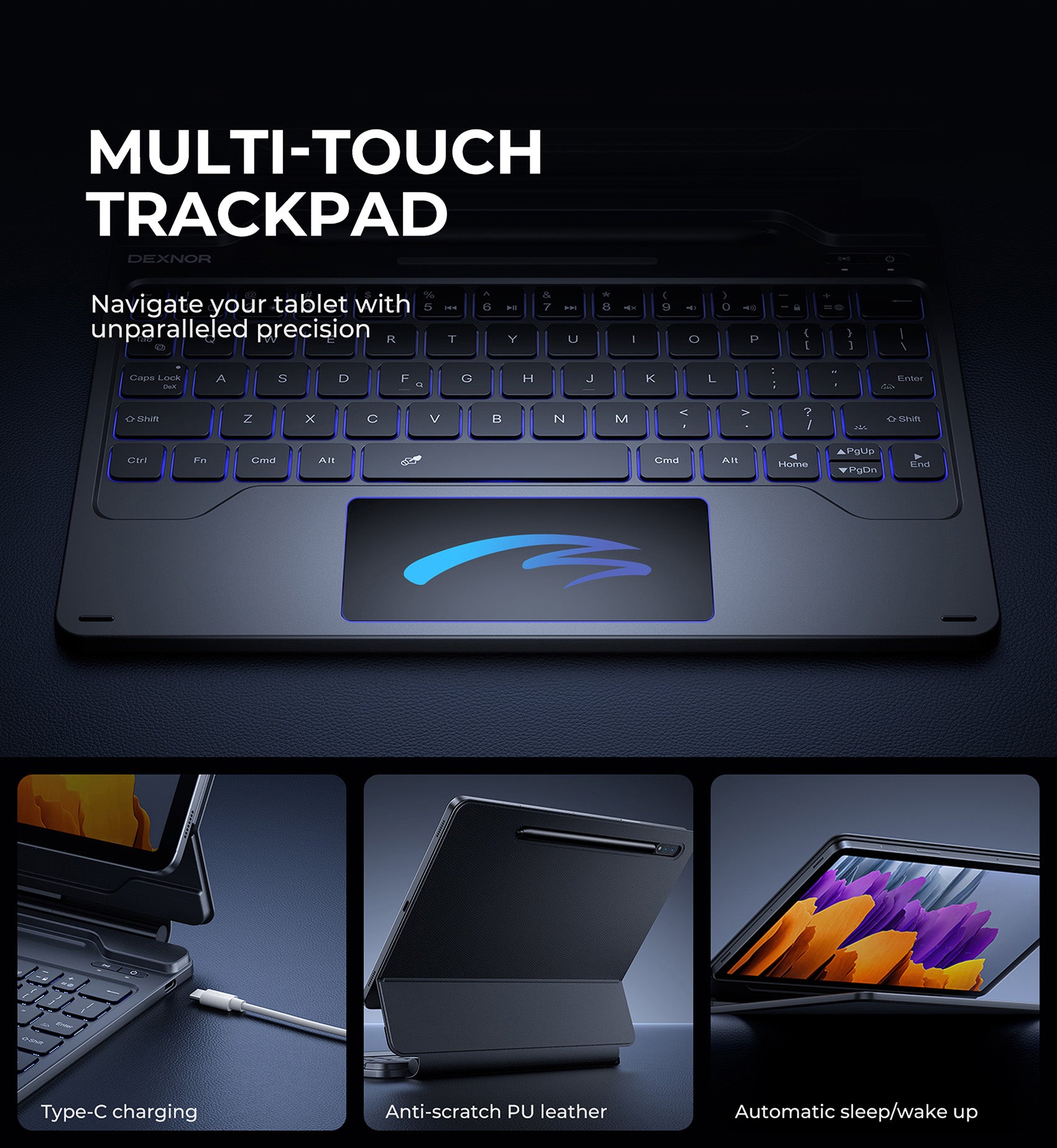 Dexnor Book Style Keyboard Case with Trackpad for Samsung Galaxy Tab S10 FE 5G - Slim Protective Cover - Perfect for Work, Study & Travel (Black)
