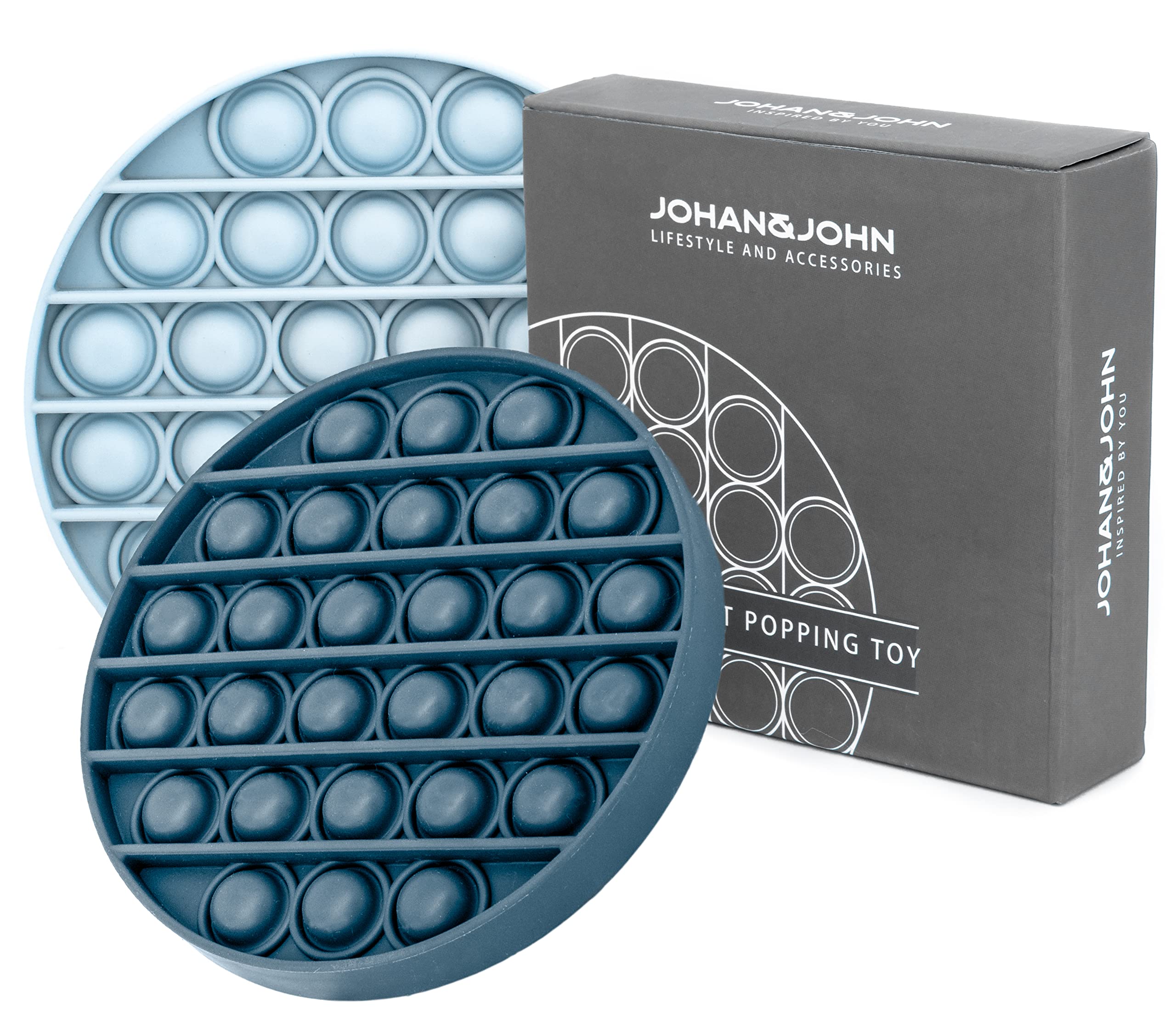 Johan & John Pop It Fidget Toys 2-Pack - Sensory Stress Relief Toys for Kids & Adults, Anti-Anxiety Popper with Loud Clicking Sound, Durable Scandinavian Design in Blue - Perfect for Classroom, Office & Home Use