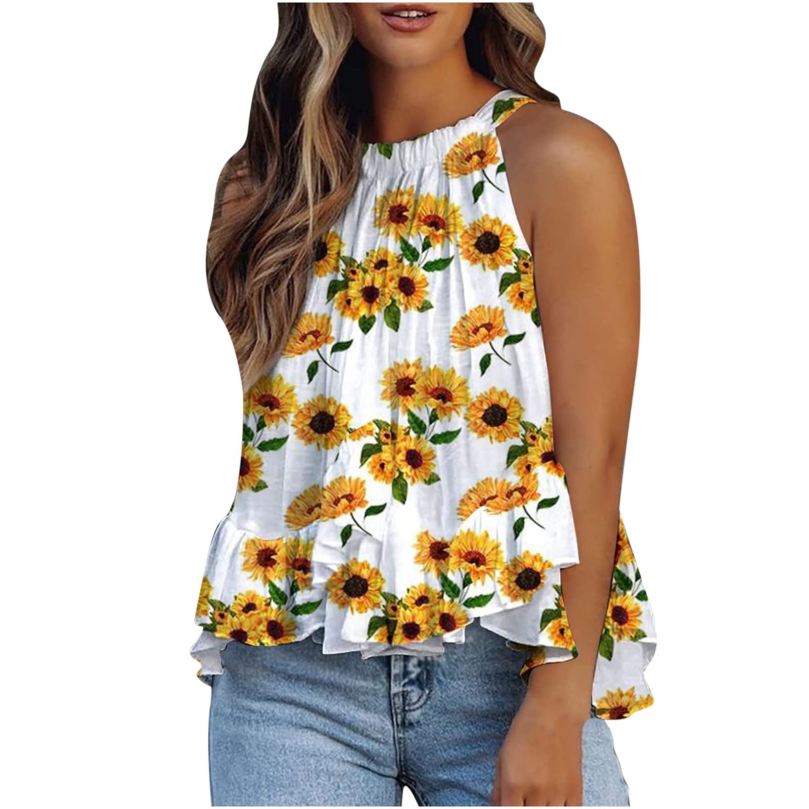 Stylish Women's Summer Tops - Sleeveless Halter Neck Pleated Cami Tank Tops & Basic Tee Shirts | Perfect for Beach Outings, Casual Wear & Summer Vacations