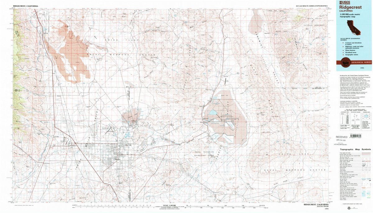 1993 Ridgecrest CA USGS Historical Topographic Map - Large 63x36 Inch Vintage Wall Art Decor - Perfect for Home Office, Classroom & Geography Enthusiasts