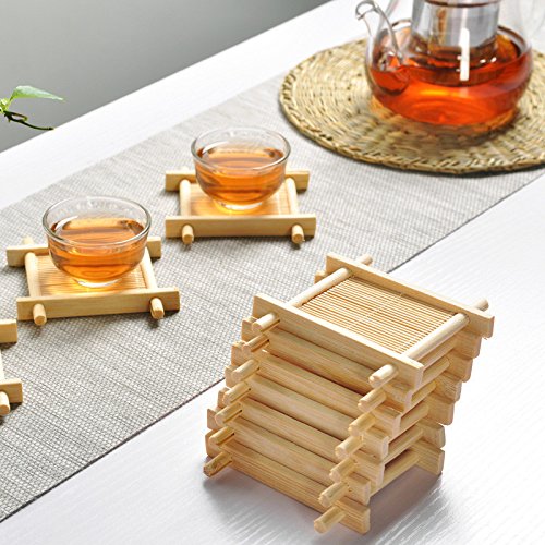 AKOAK 2-Pack Handmade Bamboo Coasters for Kung Fu Tea & Coffee - Natural Wood Drink Mats for Table Protection - Perfect for Tea Ceremony, Coffee Bar & Kitchen Decor