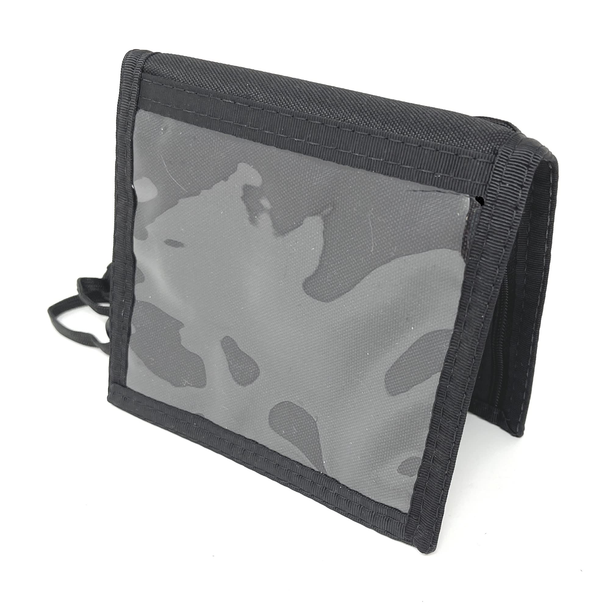 Bifold Neck ID Wallet - USA Made Lightweight Water-Resistant Travel Wallet with Adjustable Neck Strap, Zipper Pockets & Clear Card Windows - Perfect for Travel, Work & Outdoor Activities (Black)