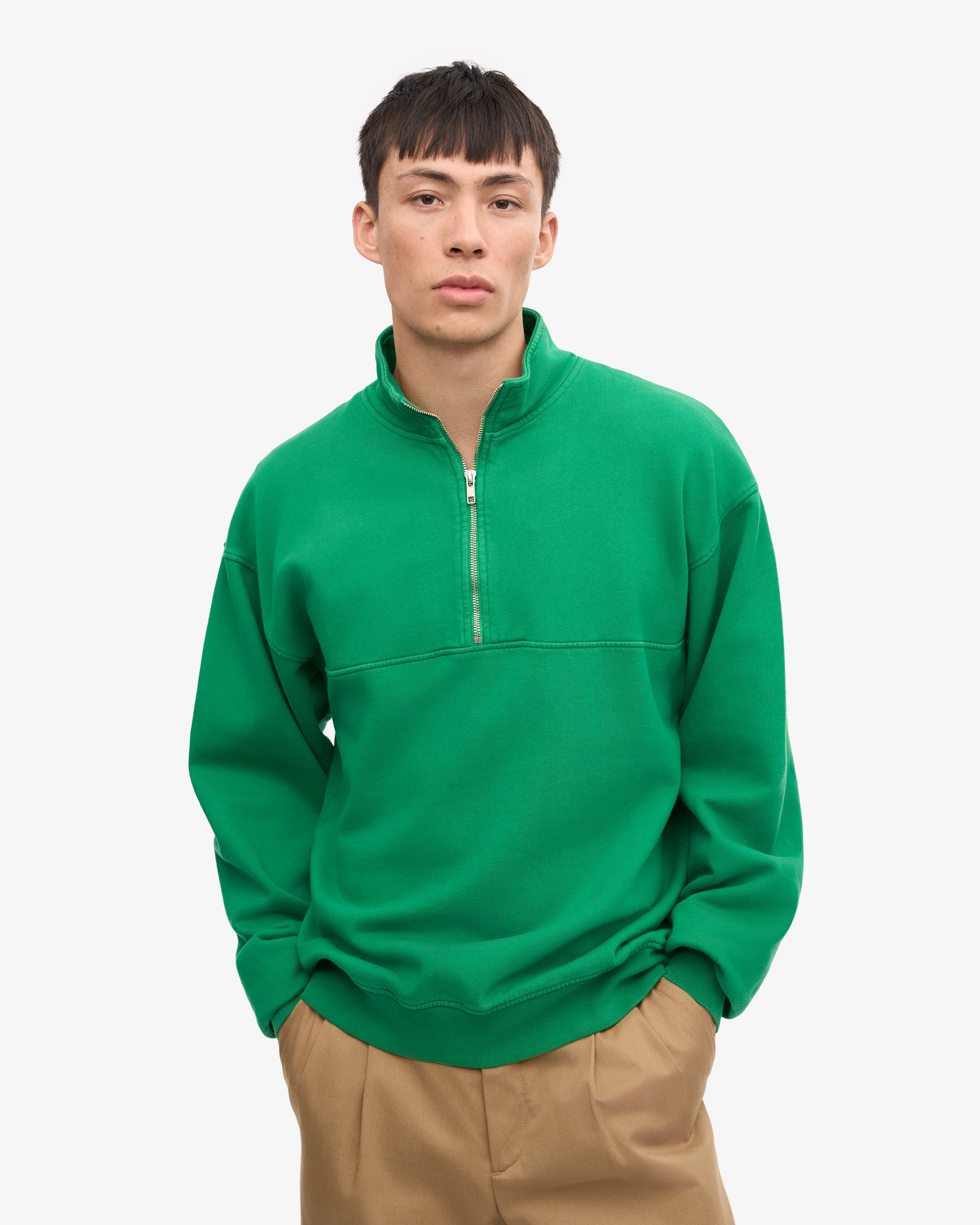 Organic Quarter Zip Sweatshirt for Men & Women | Soft Eco-Friendly Cotton | Kelly Green | Perfect for Casual Wear, Outdoor Activities & Layering