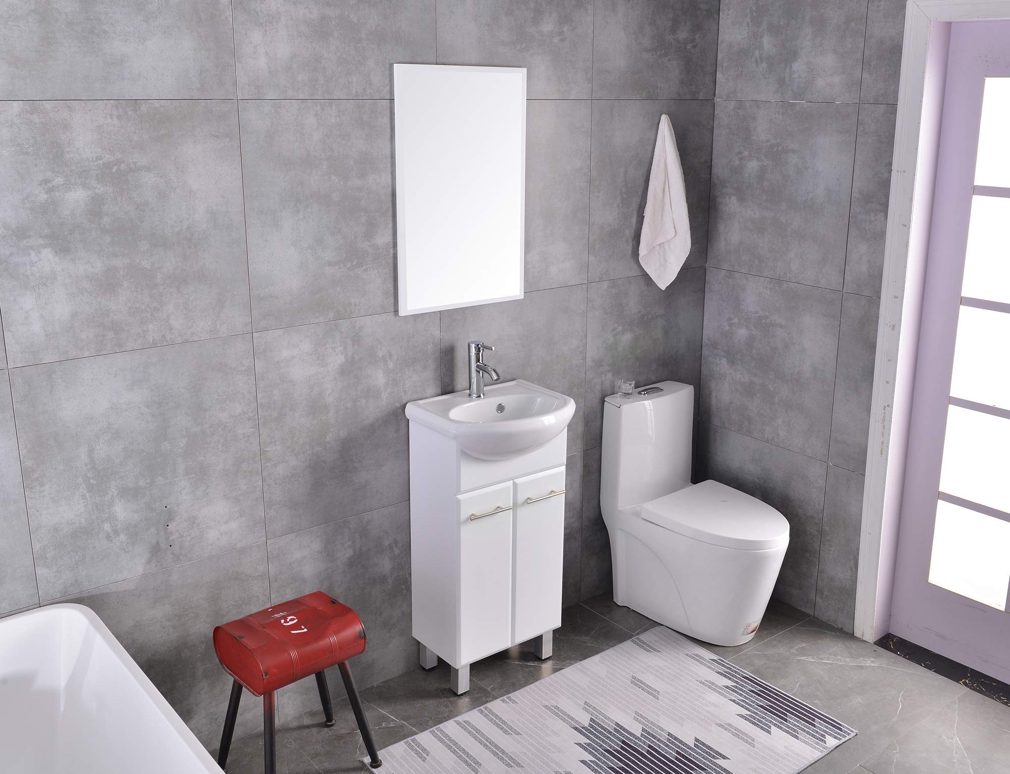18 Inch Freestanding Bathroom Vanity with Ceramic Vessel Sink - Includes Mirror, Faucet & Drain (White) - Perfect for Modern Bathroom Renovation & Small Space Solutions