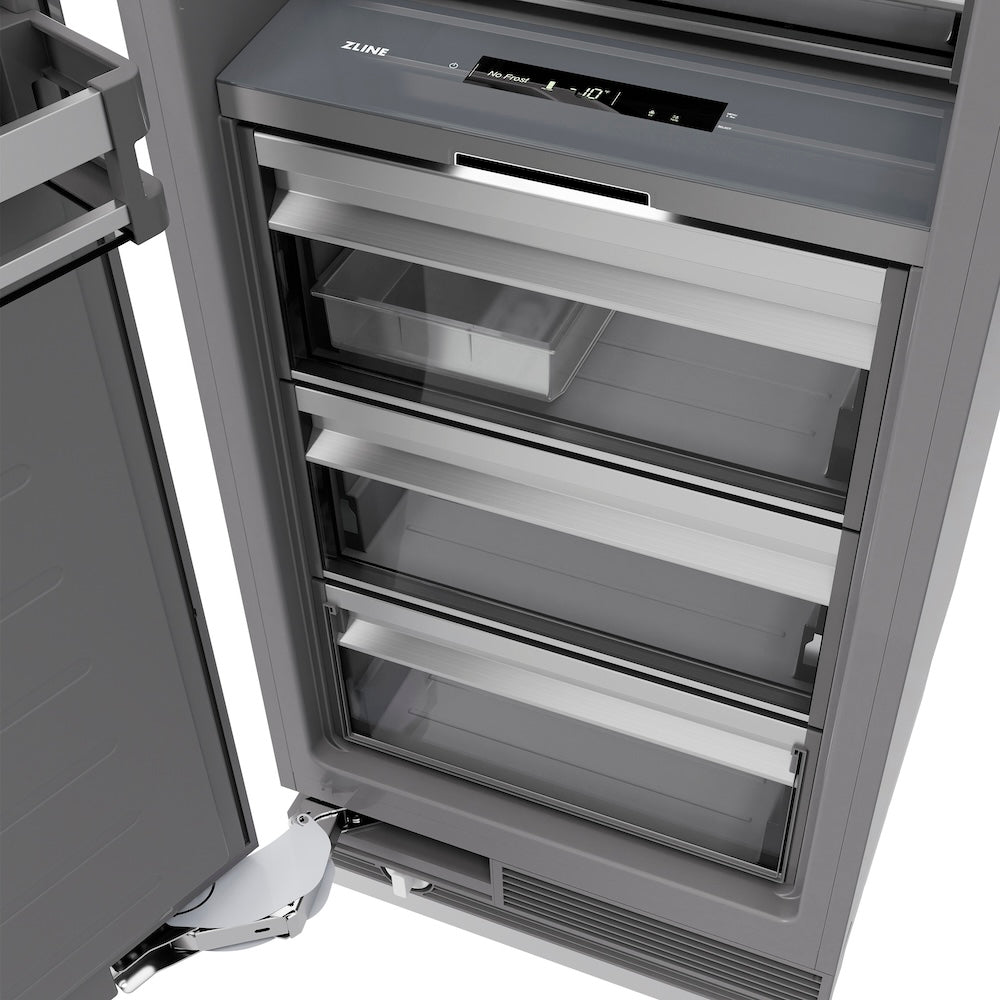 ZLINE 24 Inch 12.4 Cubic Feet Column Freezer - White Matte Exterior with Graphite Gray Interior (RCFV WM 24) | Energy Efficient Upright Freezer for Home, Restaurant & Commercial Use